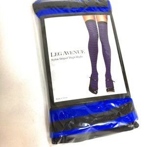 * Leg Ave  #6005 Thigh Highs  Royal Blue Blk Stripe NWT NOS